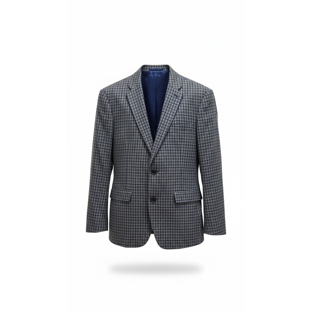 Tommy Hilfiger Mens 40R Plaid Blazer Suit Jacket Wool Blend Grey Blue Ivy Prep